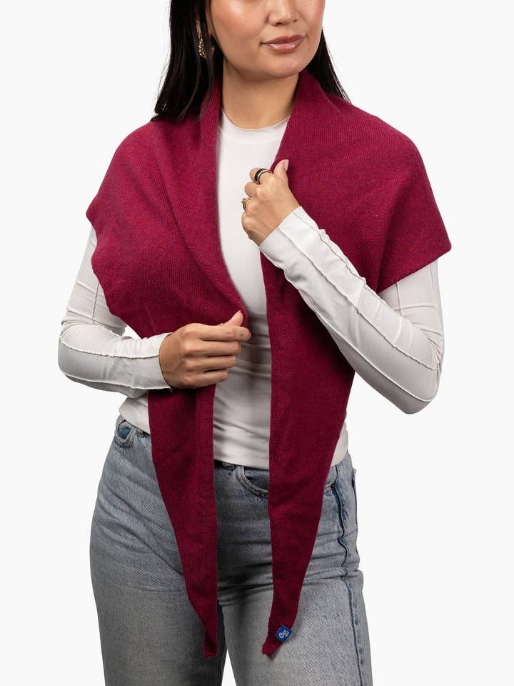 Tina Merino Cashmere Triangle Scarf in Berry for wholesale by Chicky Dickies