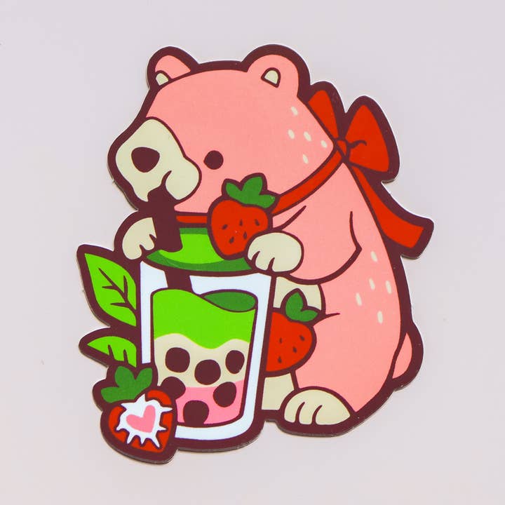 Autocollant en vinyle Ours Latte Fraise Matcha pour la vente par Thousand Skies
