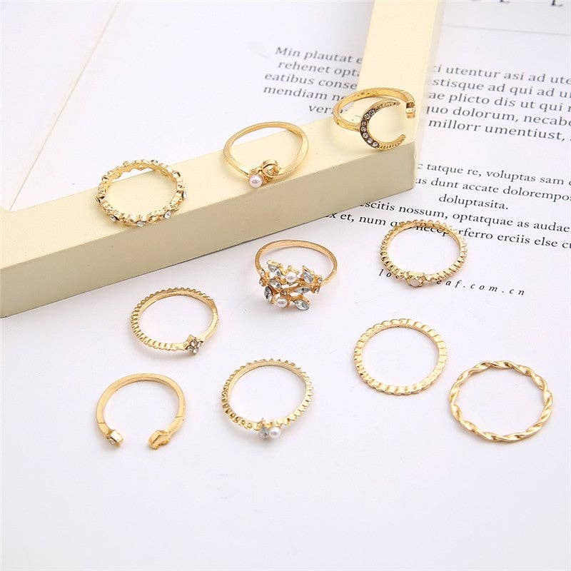   Xingyue Diamond Love Pearl Leaf 10-Piece Ring for wholesale on Faire2