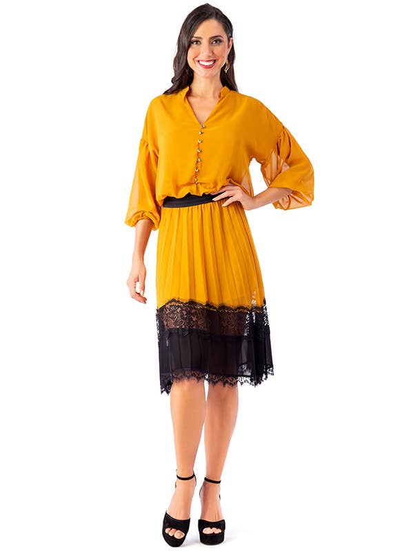 Falda plisada de gasa con encaje Soleil para venta al por mayor de ZUMBI Fashion Store