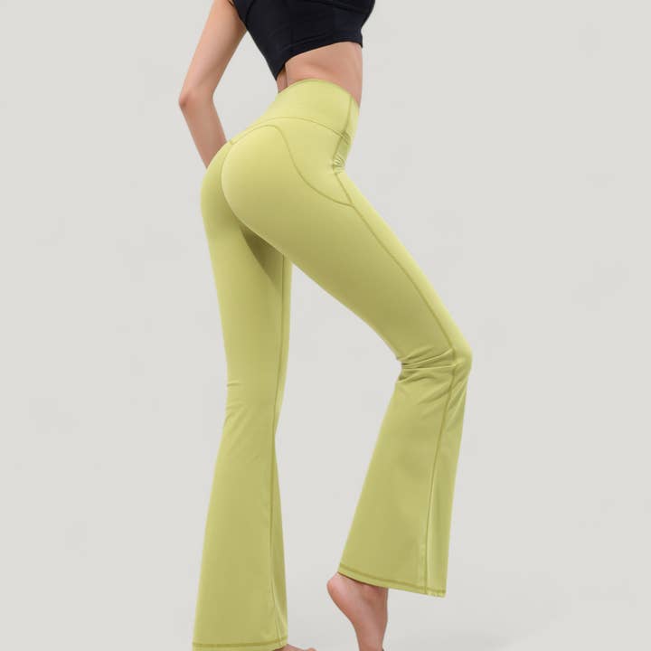 Active by Anna-Kaci - Wholesale Athletic Pants - Women's - High Waist Flare Yoga Pants with Seam Detailing8