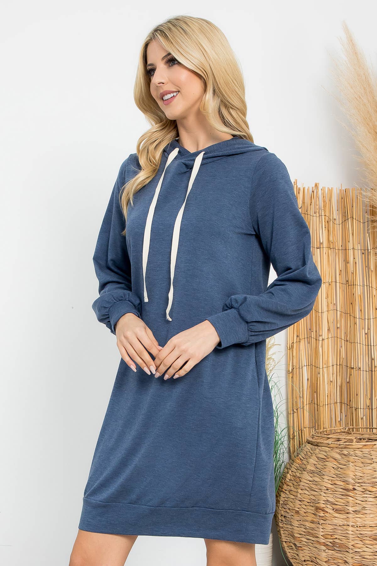 You & Me - Wholesale Dress - Women's - YMD10061V-FRENCH TERRY LONG PUFF SLEEVE HOODIE DRESS43