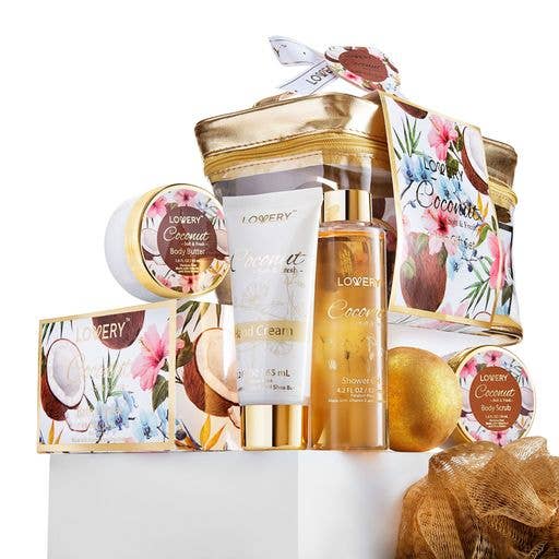 Lovery – wholesale Bath & body set – Bath & Body Gift Set, Coconut Bath Spa Set in Cosmetic Bag