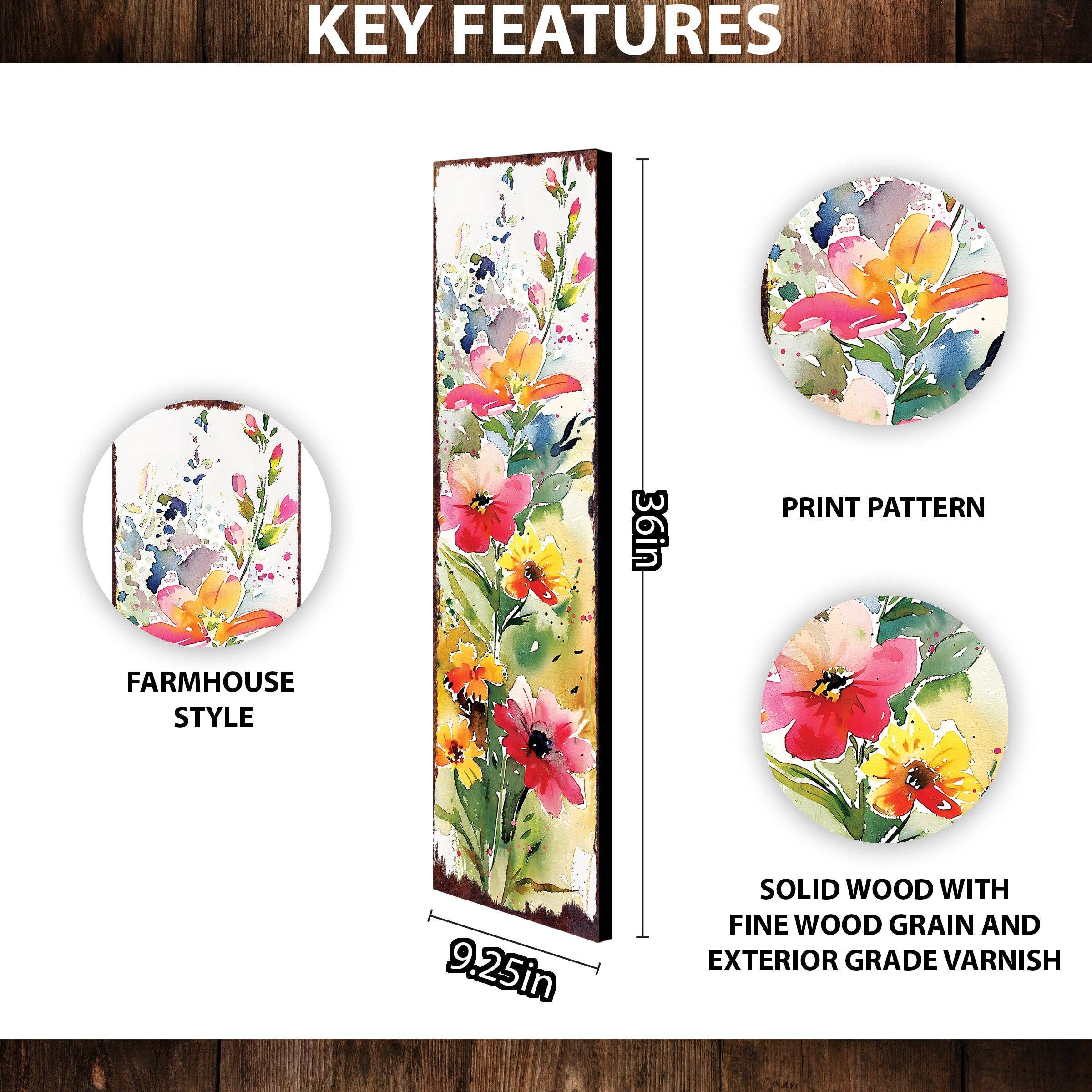 TX USA Corporation – Großhandel Schild für Außenbereich – Frühlings-Wildblumen-Willkommensschild für die Veranda - Rustikale Bauernhaus-Holztürdekoration3