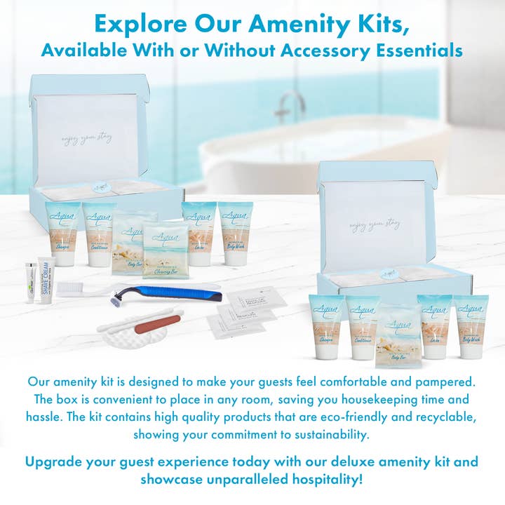 Diversified Hospitality Solutions - Wholesale Bath & Body Set - Aqua Organics Amenity Kit | Boxed Hotel Toiletries | Bulk Set 1 oz Travel Size Shampoo, Conditioner, Lotion, Body Wash & Body Bar Soap for Guest Hospitality AirBnB/Vacation Rentals | 60 sets per case5