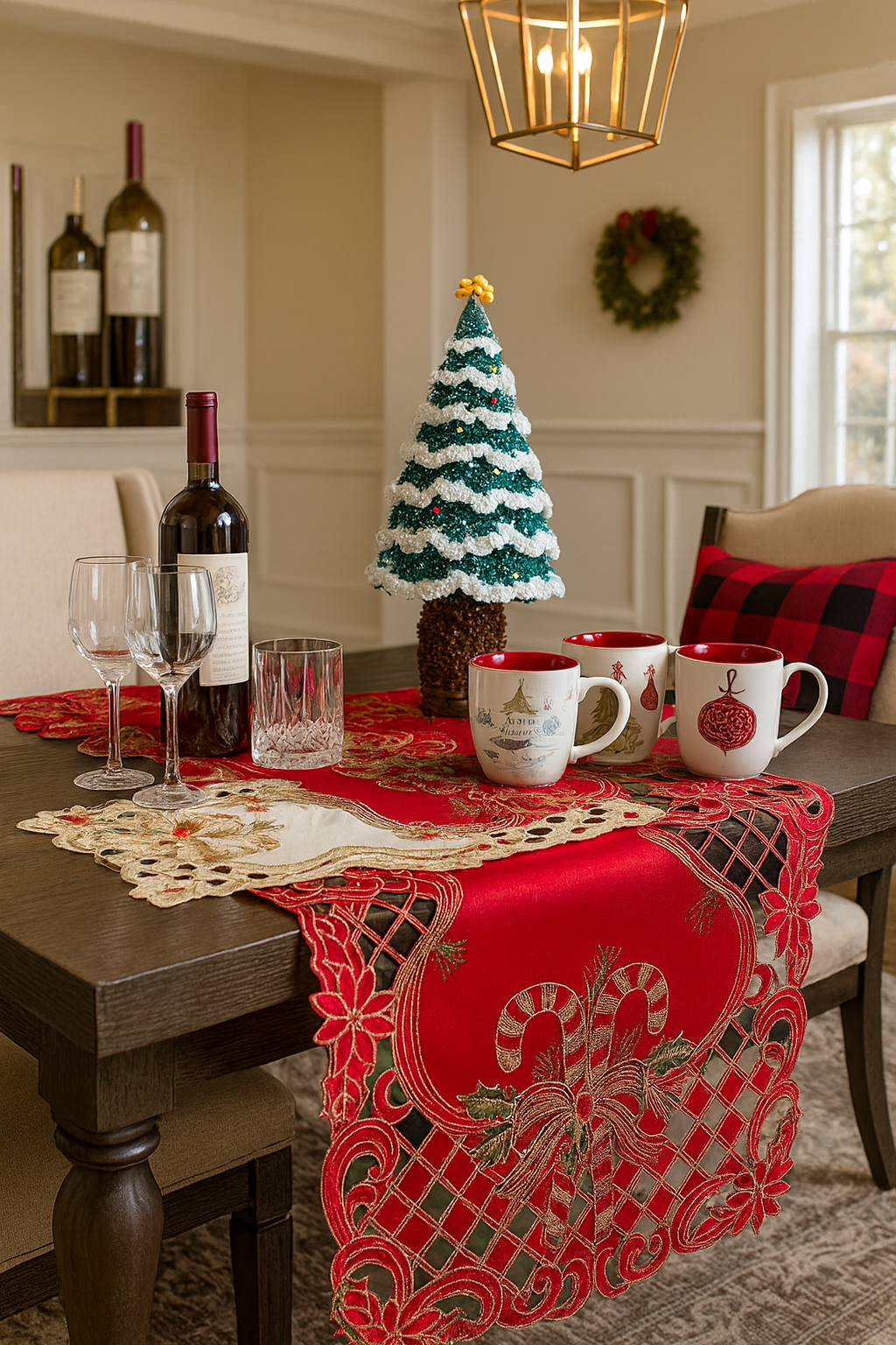 Fennco Styles - Vente Chemins de table - Chemin de table rouge Holly Bow avec motif de Noël 2