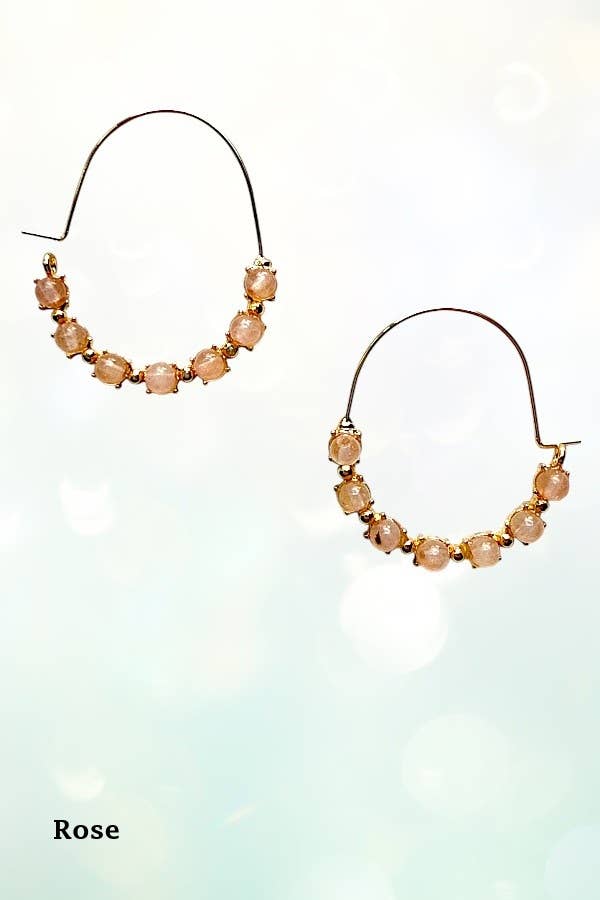 Andrea Bijoux - Wholesale Hoop Earrings - ROUND SEMI PRECIOUS BEAD STATIONED HOOP EARRING7