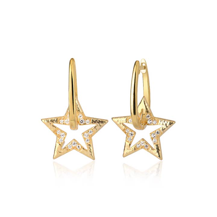 43-Cubic Zirconia Star Hoop earring in Sterling silver for wholesale by NYMAN JEWELERS