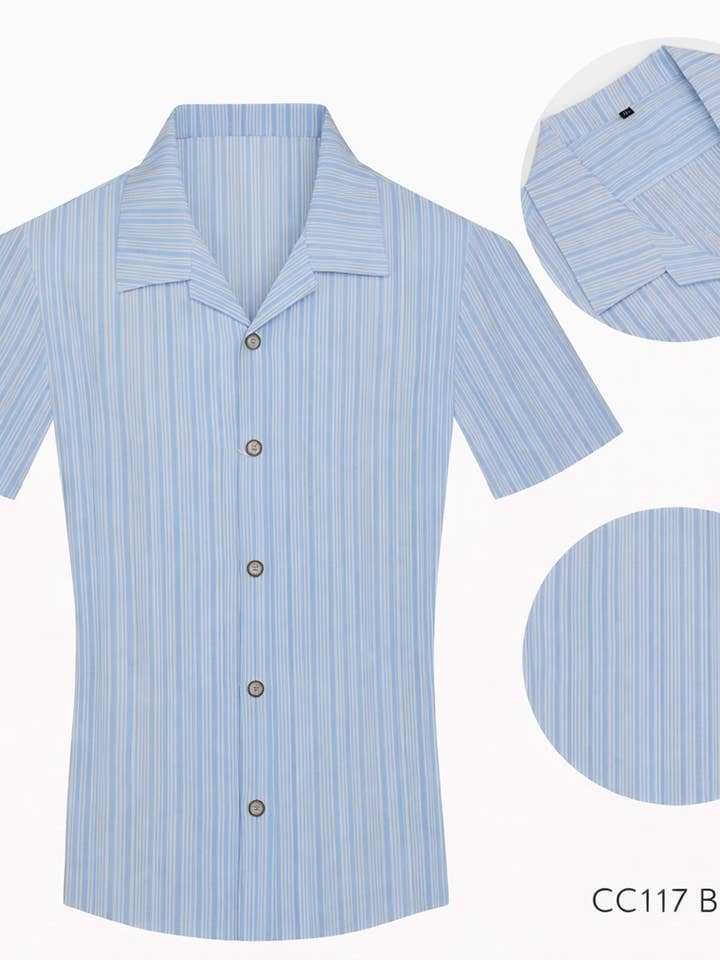 Camp-krage kortärmad skjorta i blått för wholesale av Perruzo