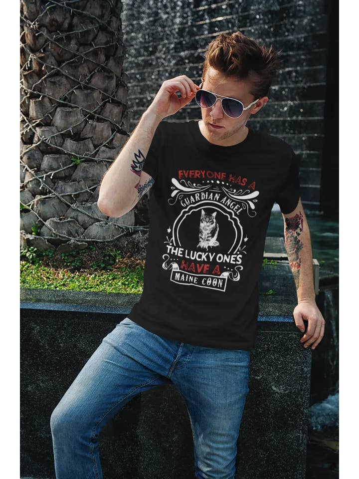 Men's Vintage Tee Shirt Graphic T shirt Maine Coon Cat Deep Black for wholesale on Faire