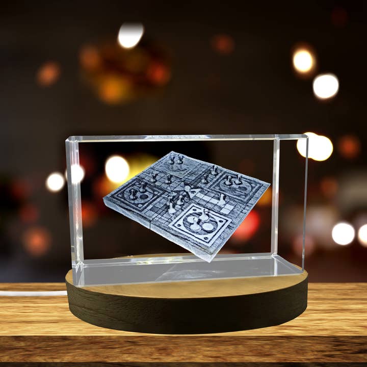 3D Engraved Crystal Pachisi Game Set with LED Base for wholesale by AB Crystal Collection