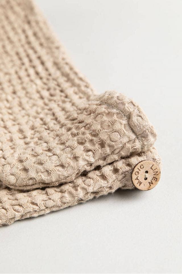 MagicLinen (We handle U.S. import procedures for you) – wholesale Hair towel/wrap – Linen waffle hair towel turban in Beige | Gift set4