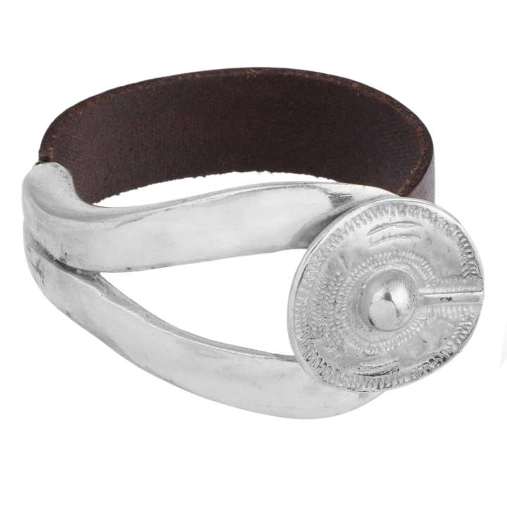 Bracciale in argento e pelle larga Lewi silver zamak per la vendita all'ingrosso da parte di Gloria Mago