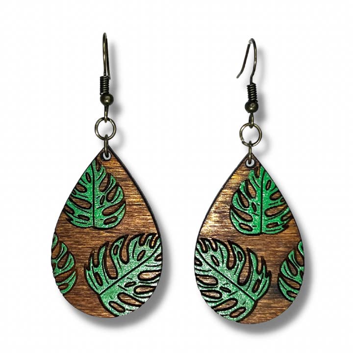 Monstera Leaf Earrings for wholesale by Rustic Den Boutique