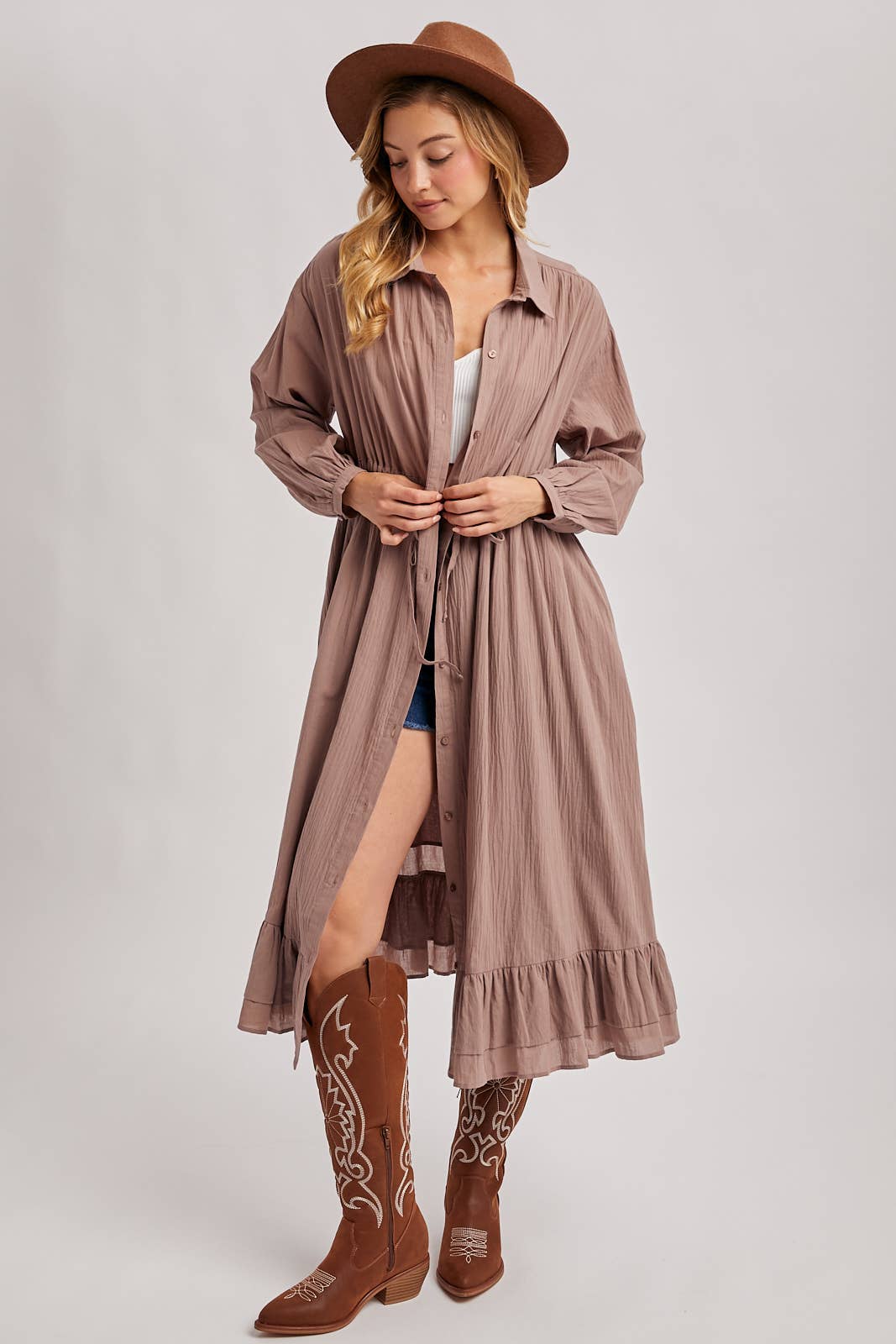 Bluivy - Wholesale Dress - Women's - RUFFLED MIDI OPEN DUSTER OR SHIRT DRESS16