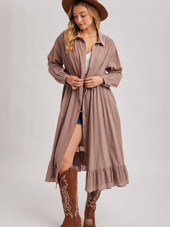 Bluivy - Wholesale Dress - Women's - RUFFLED MIDI OPEN DUSTER OR SHIRT DRESS16