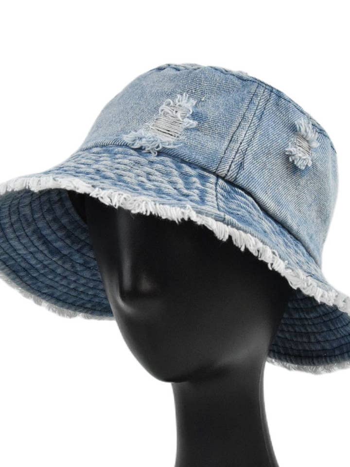 Washed Ripped Denim Bucket Hat Sunhat for wholesale by Comely Fashion