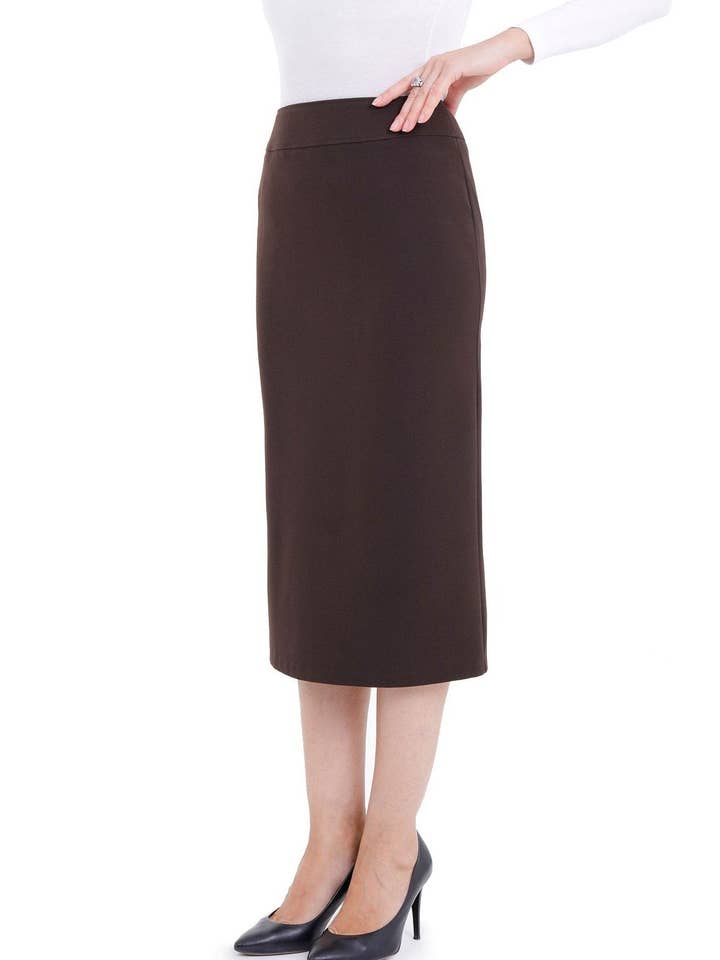 Brown Back Vented Midi Dress Skirt for wholesale by G-Line