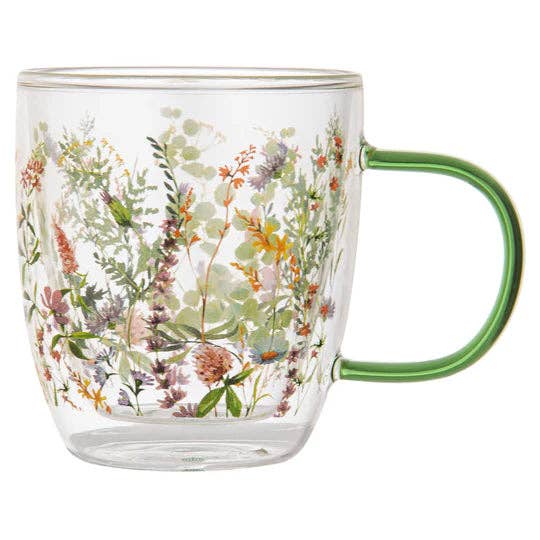 Tazza di vetro con pareti doppie Foresta di fiori selvatici per la vendita all'ingrosso da parte di Adore Tea