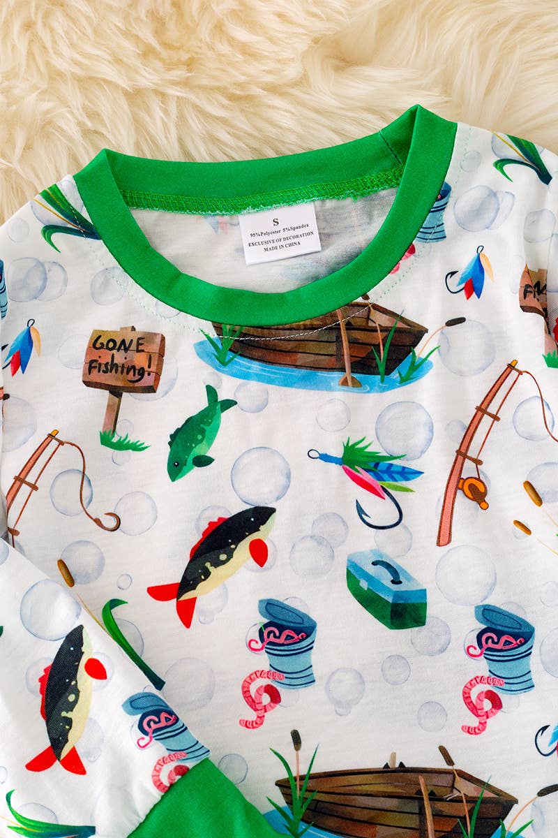 Kids Charm Online - Wholesale Sleepwear Set - Kids - GONE FISHING BOYS PRINTED PAJAMAS. PJB40016 JEAN1