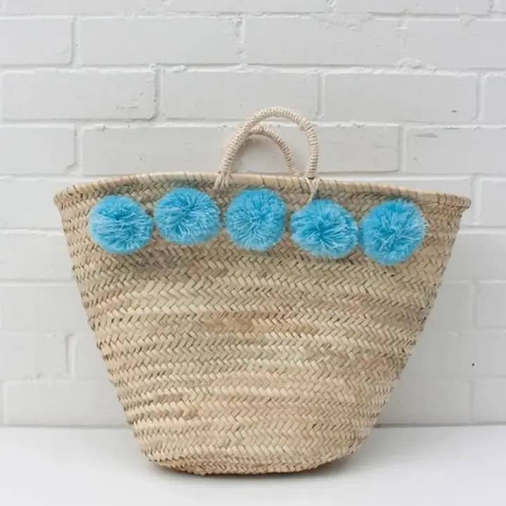 HandmadeBestSeller - Wholesale Strandtas - French Market Basket, rieten zak met pompons4