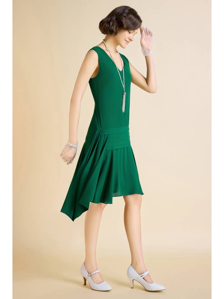 Sea Green Vintage Irregular Ribbon Pleated Day Dress for wholesale on Faire