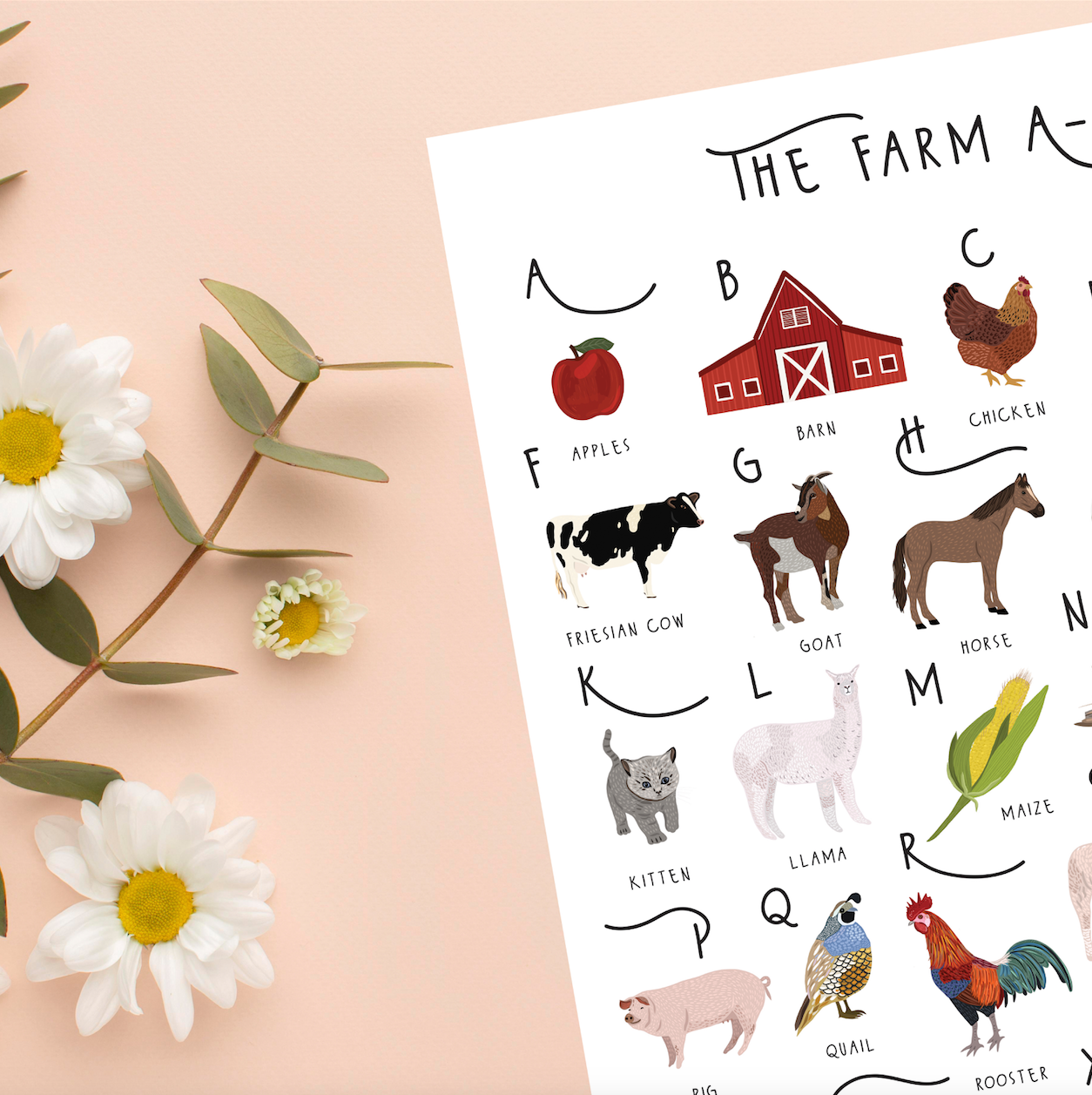 Bea Baranowska Illustration – wholesale Art print – The Farm A-Z Print1