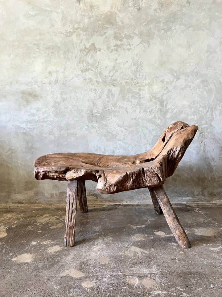 Bench or small reclining lounge chair in upcycled organic solid teak L91 H42 W40 for wholesale by Office Objets