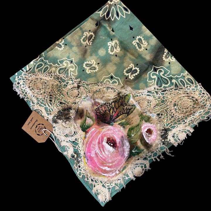 Sage Hand Painted Lace Bandana for wholesale by A Rare Bird Shop