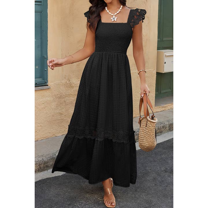 Vestido Texturizado Sin Mangas con Encaje y Apliques para venta al por mayor de Supreme Fashion