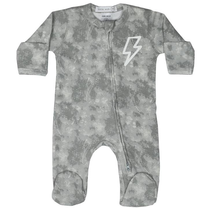 F3764 Grey Burn Out Bolt Tie Dye Thermal Footie for wholesale by 🤍Baby Steps and Mish Kids