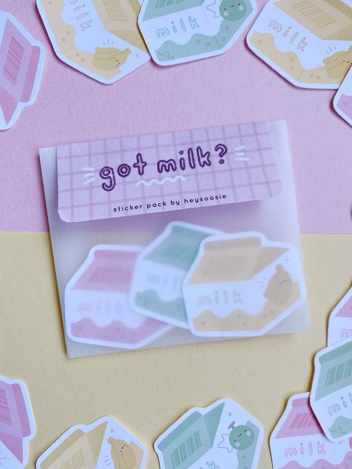 Frukt mjölk kartonger klistermärke Pack för wholesale av HeySoosie