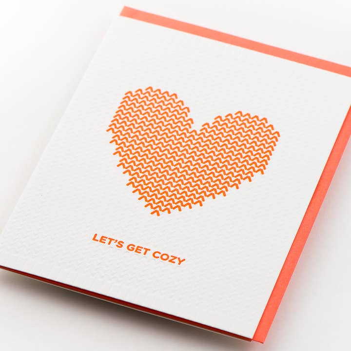Porchlight Press Letterpress - Venta al por mayor Tarjetas de amor - Knit Heart Cozy Tarjeta3
