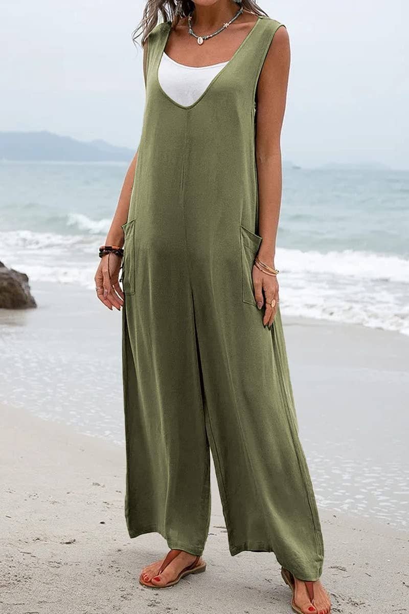 NINEXIS - Wholesale Jumpsuit - Women's - CWSJS1433_SOLID COLOR LOOSE POCKET SLEEVELESS JUMPSUIT7