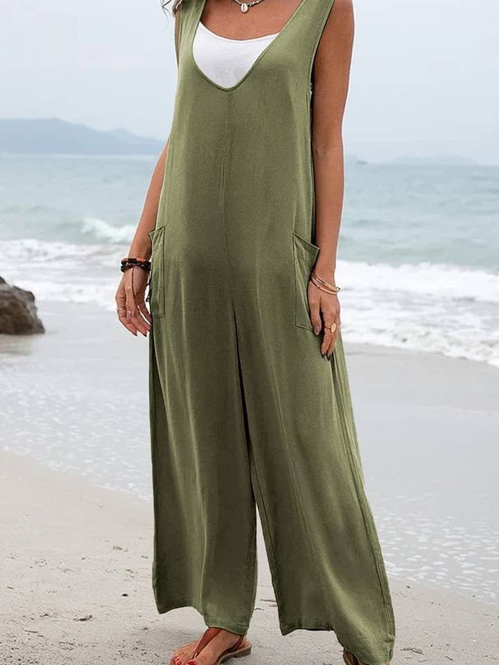 NINEXIS - Wholesale Jumpsuit - Women's - CWSJS1433_SOLID COLOR LOOSE POCKET SLEEVELESS JUMPSUIT7