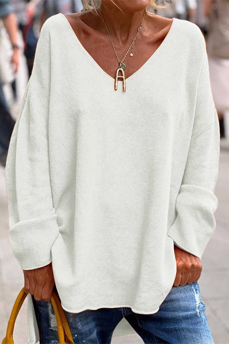 Lily Clothing - Wholesale Blouse - Women's - SOLID COLOR V-NECK LONG SLEEVE CASUAL T-SHIRT0