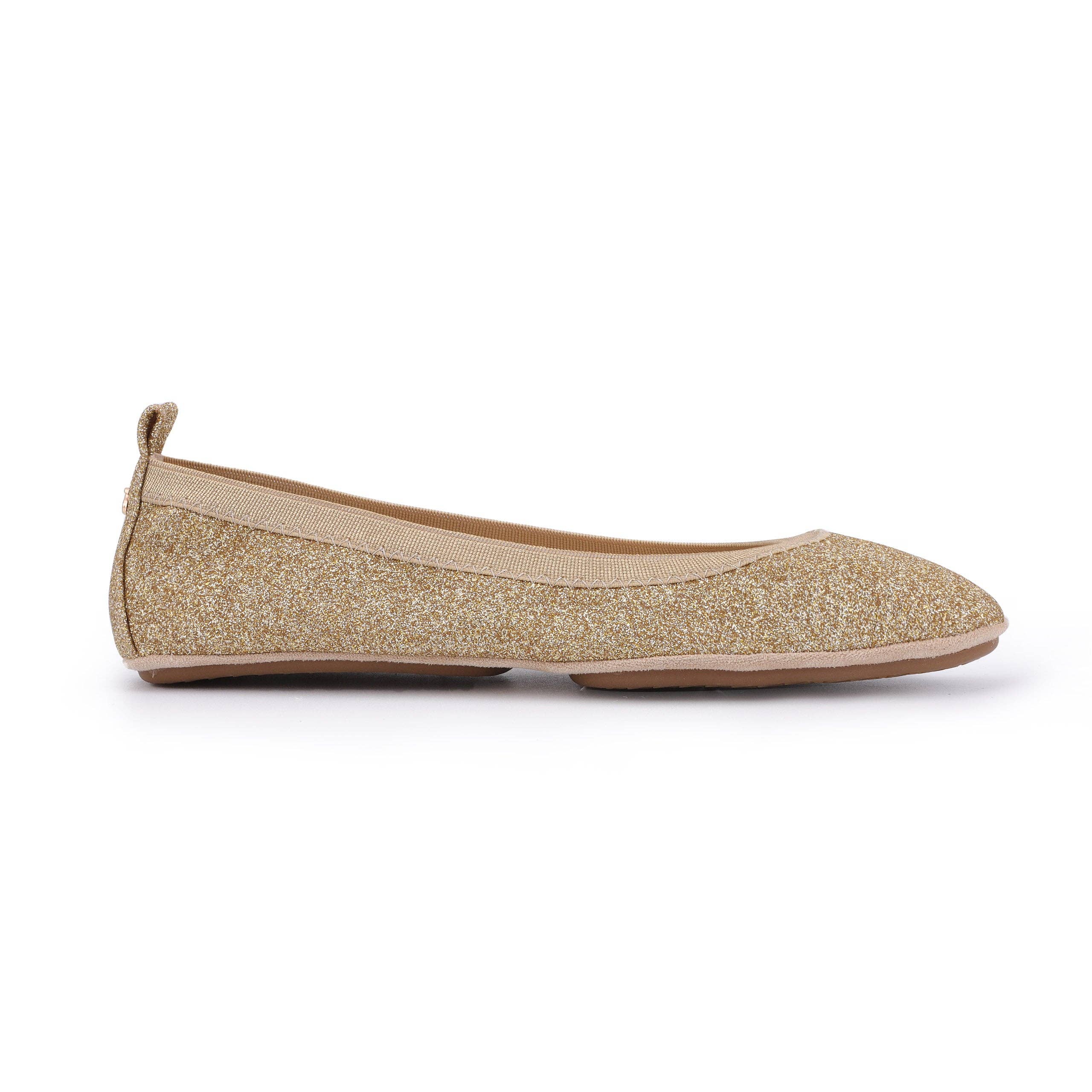 Gold Casual Glitter Texture Cushioned Closed Round Toe Womens Ballet Flats 