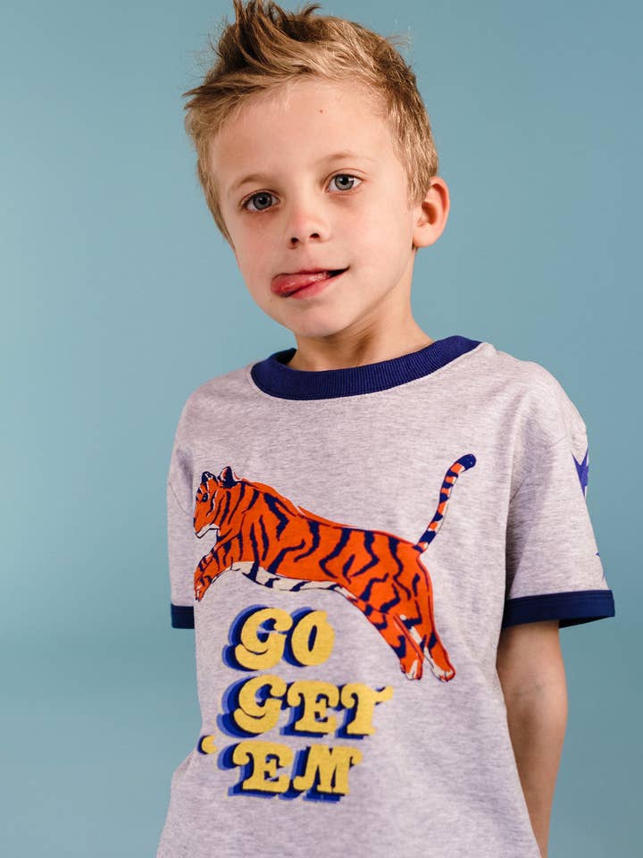 Grey Marle GO GET EM RETRO RINGER SHORT SLEEVE T-SHIRT for wholesale on Faire0