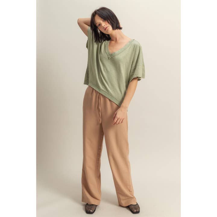HYFVE - Wholesale Pants - Women's - DZ25A895-High-Waist Wide Leg Woven Pants