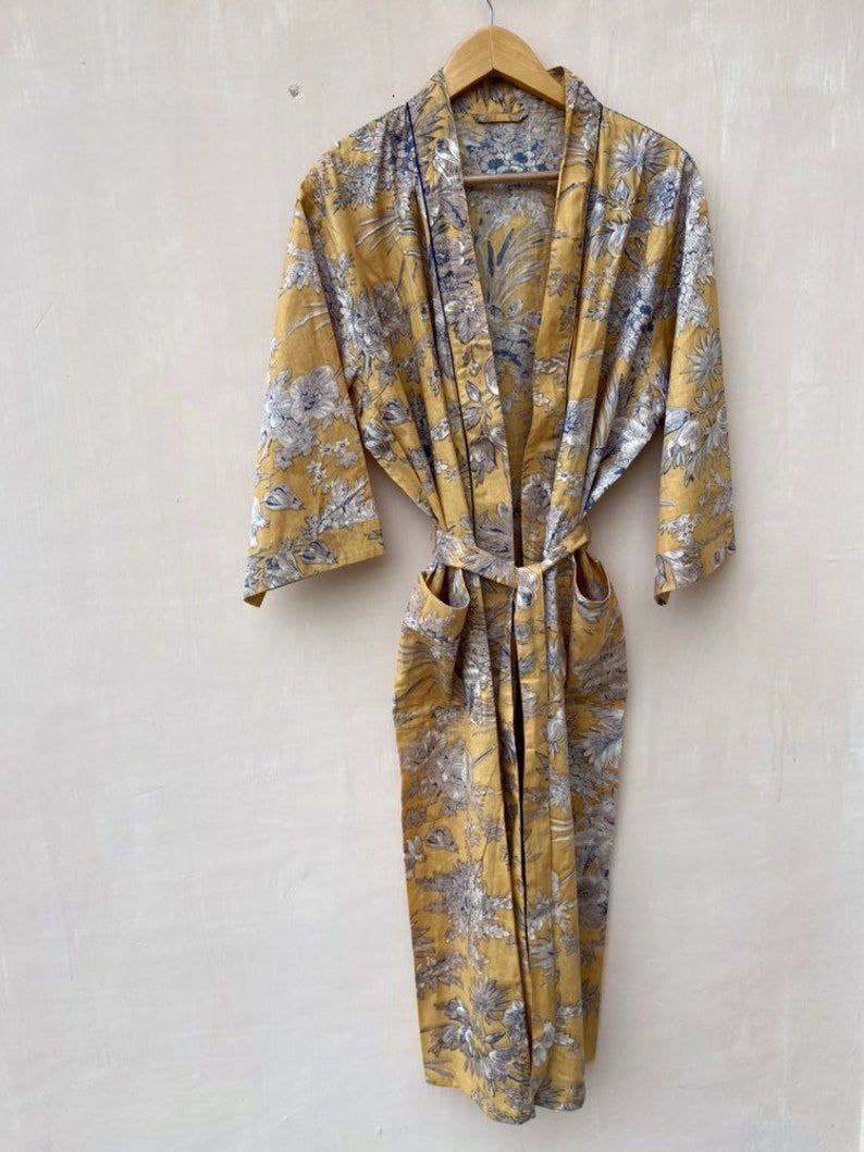 bhavnas boutique - Wholesale Robe - Women's - Beach Robe Cotton Hand Block Print Cotton Kimono Bath Robe 0