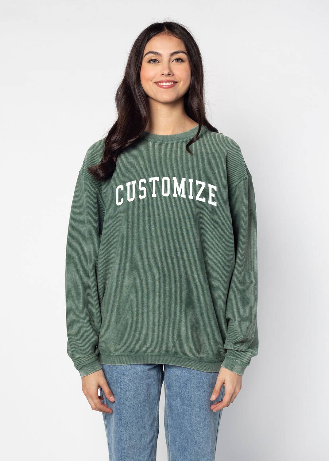 chicka-d – Großhandel Sweatshirt mit Grafikdruck – Damen – Die originale Custom Graphic Corded Crew, Collegiate Arc9