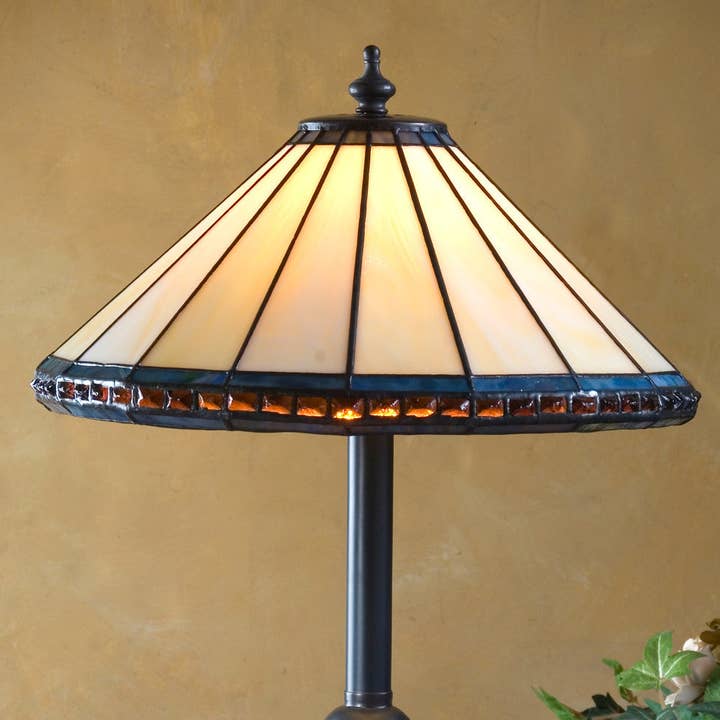 Lam 646 TB Ivory, Multi and Amber Stones - Small Table Lamp for wholesale by J Devlin Glass Art & Bert Anderson Collection