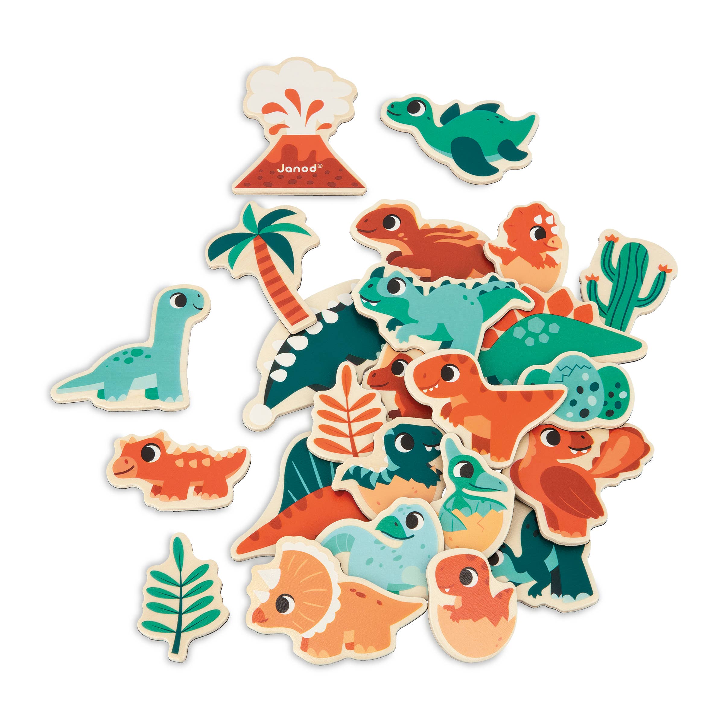 Janod - Wholesale Magnet - Kids & Baby - Set of Magnets | Dino | 24 wooden magnetic pieces | toy0