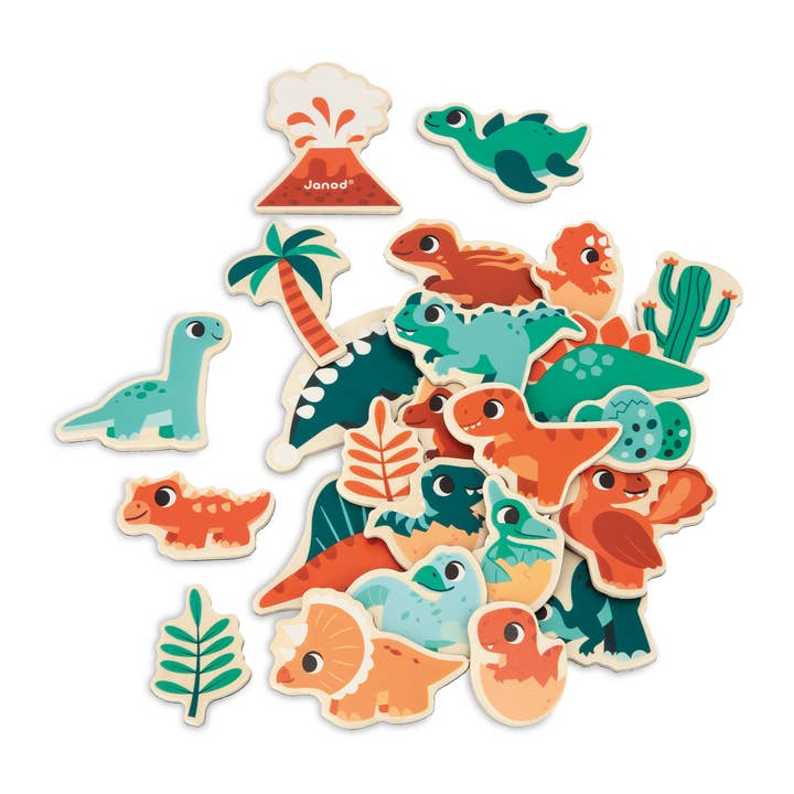 Janod - Wholesale Magnet - Kids & Baby - Set of Magnets | Dino | 24 wooden magnetic pieces | toy