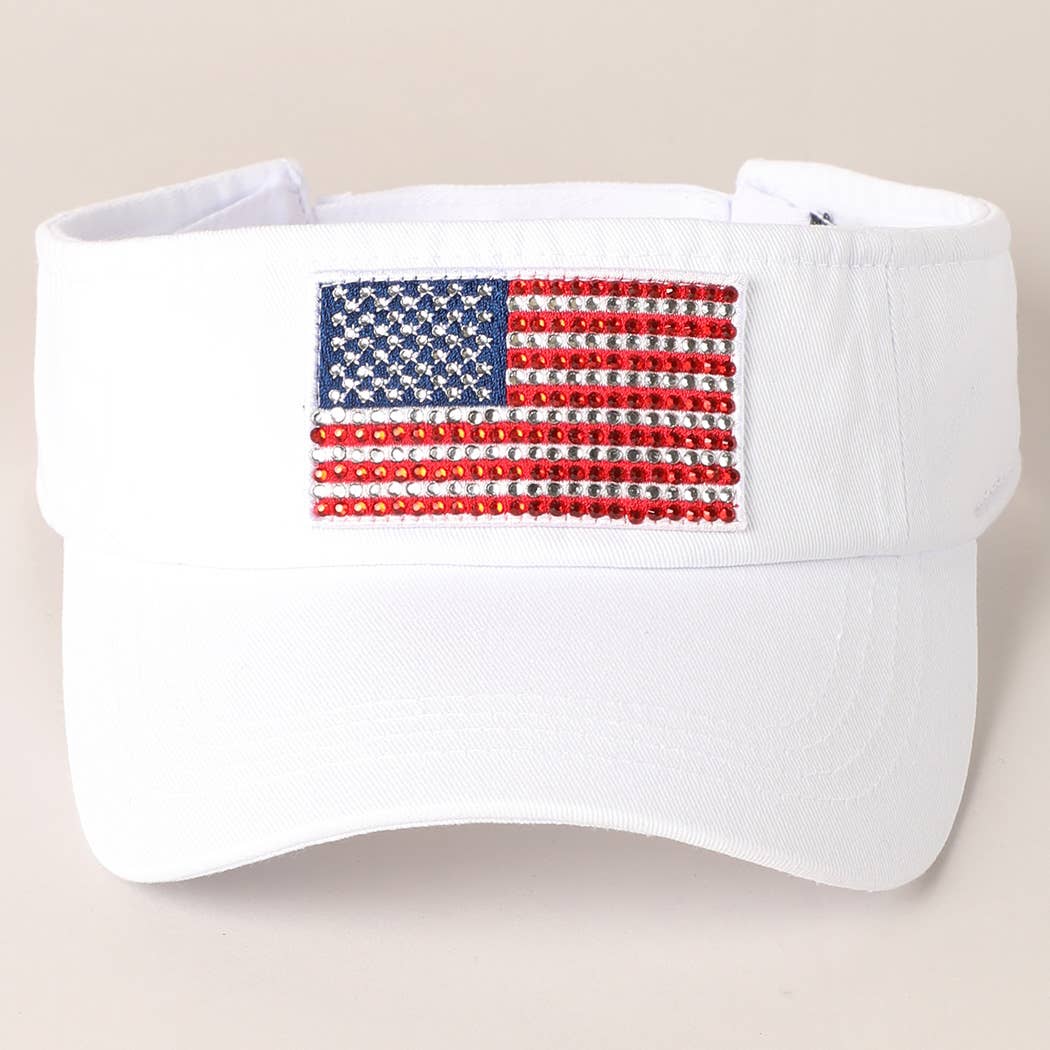 Fashion City – wholesale Visor – Women's – Rhinestone American Flag Patch Visor Summer Hat3
