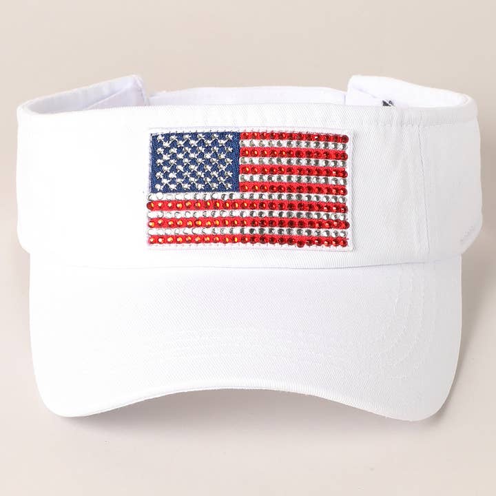 Fashion City - Wholesale Visor – Women's - Rhinestone American Flag Patch Visor Summer Hat3