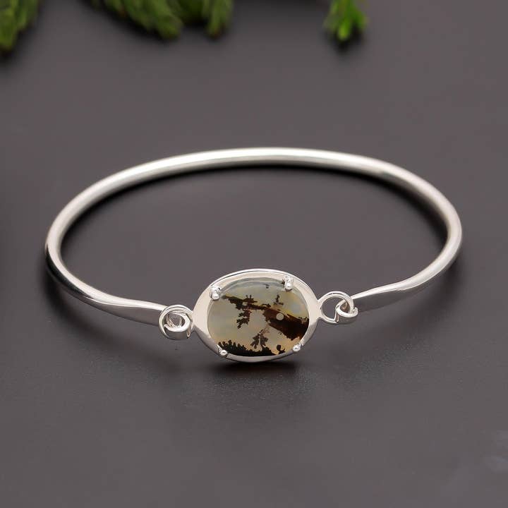 Bracelet jonc en argent 925 avec agate dendritique pour la vente par AG 925 JEWELLERY