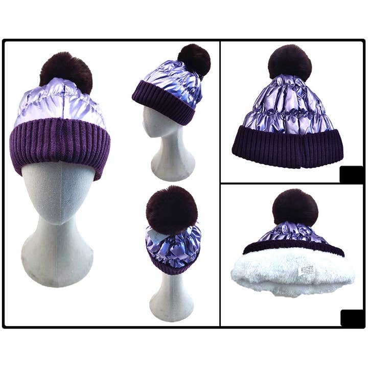 Sensibling Corp. - Wholesale Beanie - Women's - Fleece Lining Puffer Knit Pom Pom Beanie Hat
13