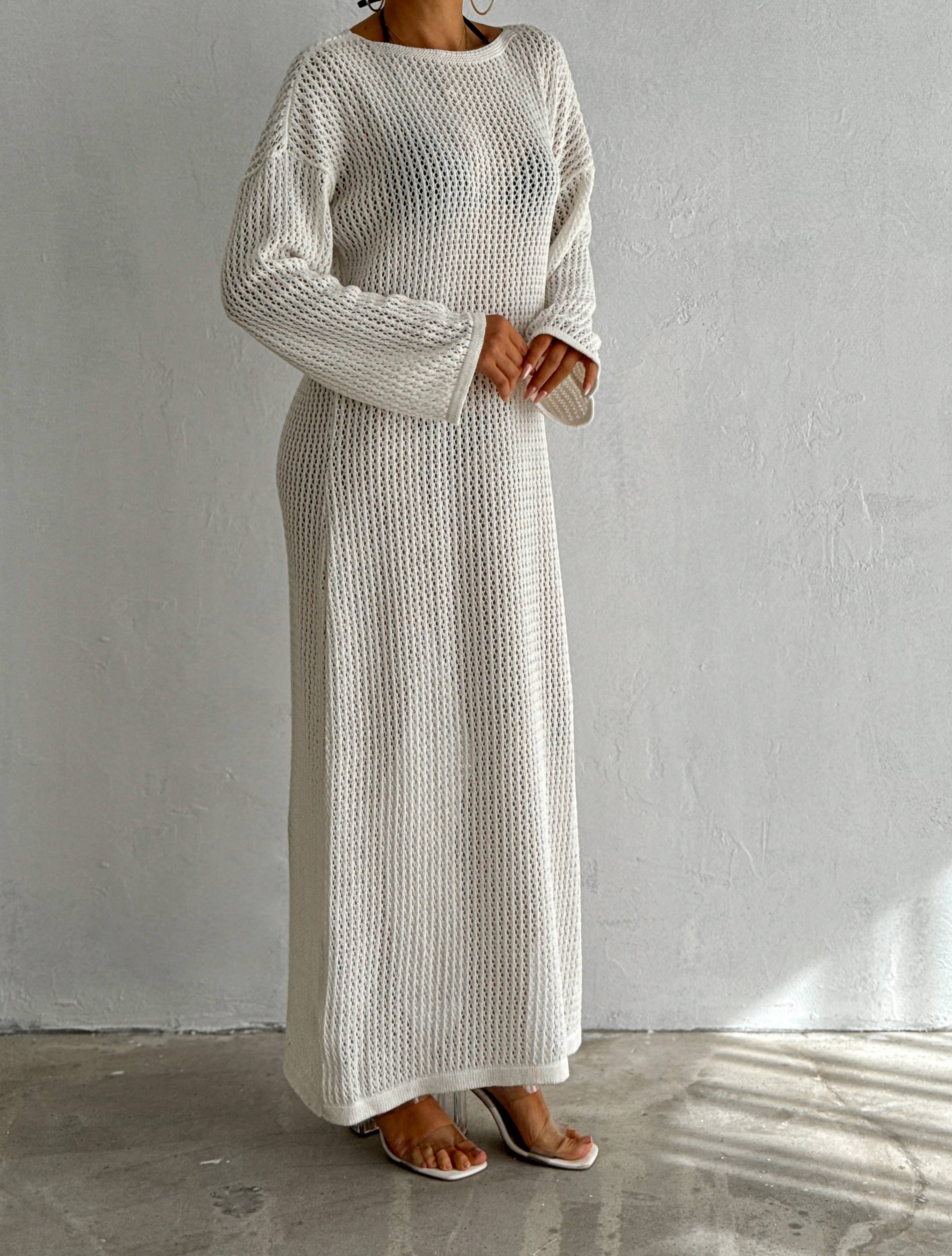 VAV NEW YORK - Wholesale Dress - Women's - Maxi Hallow Knit Dress Long Sleeve Cover-Up Open Knit Dress9