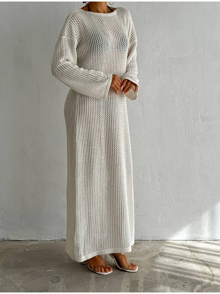 VAV NEW YORK - Wholesale Dress - Women's - Maxi Hallow Knit Dress Long Sleeve Cover-Up Open Knit Dress9